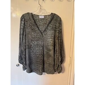 Adrienne Professional Blouse Gray Snakeskin Print Size Medium